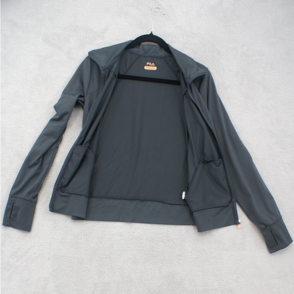 Fila Women Gray Full Zip Track Jacket Rose Gold Accents Thumbholes Small - Picture 12 of 14